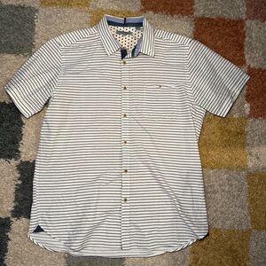 Ted Baker Navy and White Striped Button Down Shirt